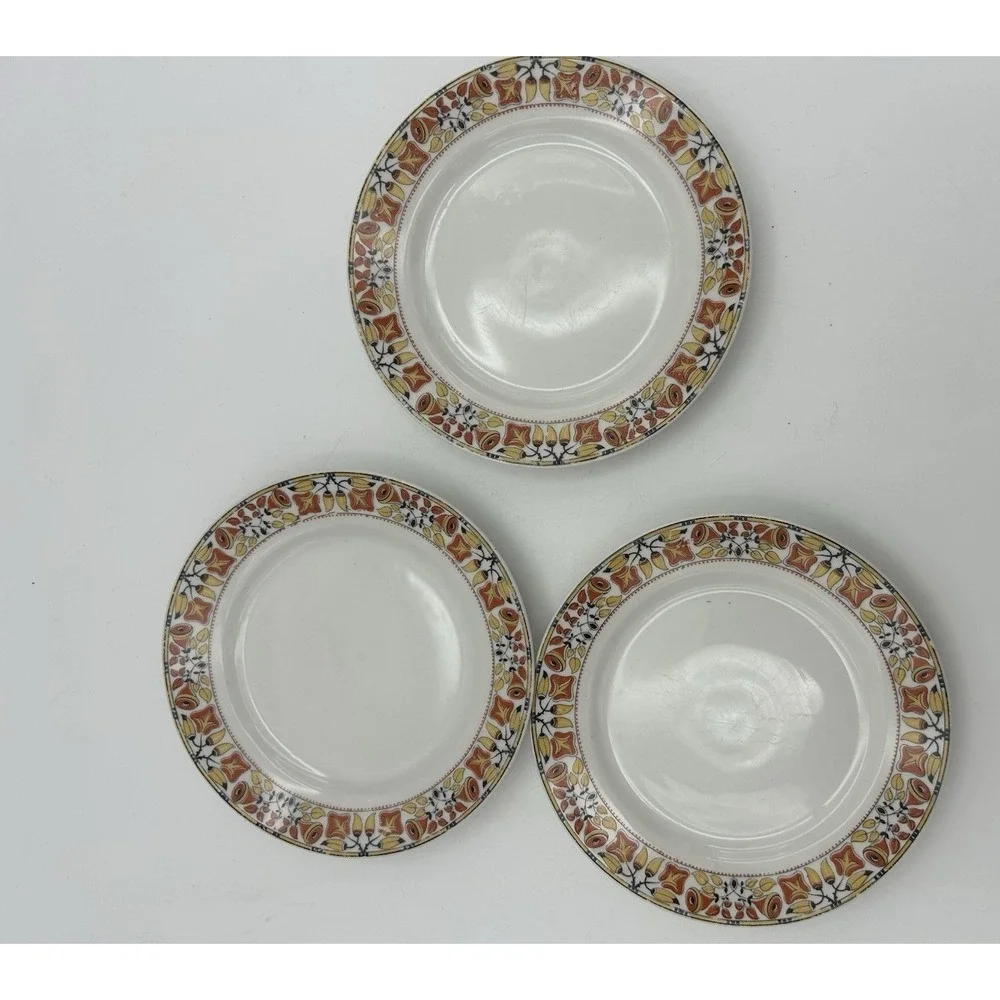 3 T&V Limoges Bread Plates Tressemanes &‎ Vogt France Flowers Red Yellow Brown